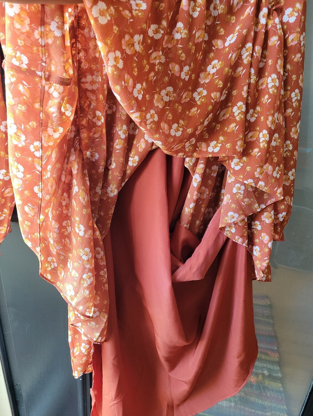 J. Crew Crinkle Midi flounce Women's Orange White Dress Zip Lined MSRP $110 New - Picture 7 of 13
